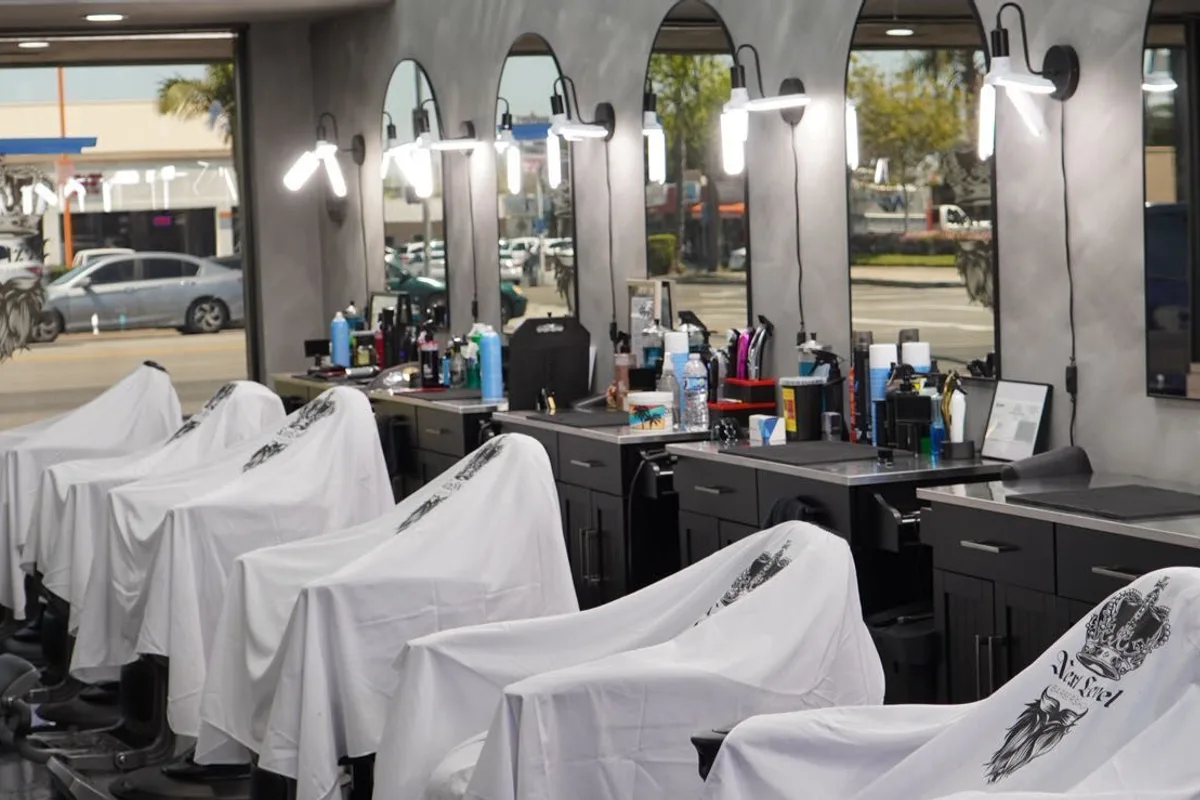 Next Level Barbershop interior stations and chairs.